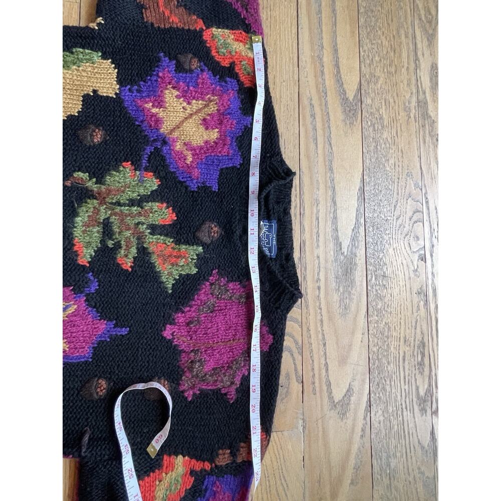 Woolrich Woman VTG Wool Mohair Sweater M Black Colorful Leaf Acorn Fall Knit - Picture 6 of 10